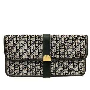 Christian Dior CD Logo Trotter Canvas Leather Long Bifold Wallet